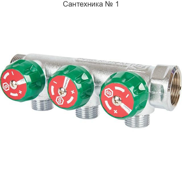 Коллектор регулирующий распределительный 3/4" с 3 отводами 1/2" STOUT