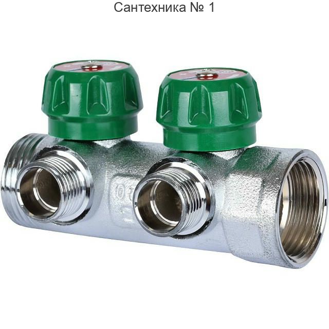 Коллектор регулирующий распределительный 1" с 2 отводами 1/2" STOUT