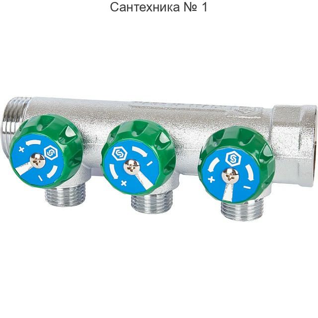 Коллектор регулирующий распределительный 1" с 3 отводами 1/2" STOUT