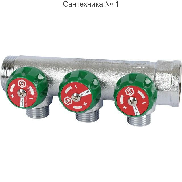 Коллектор регулирующий распределительный 3/4" с 3 отводами 1/2", плоское уплотнение STOUT