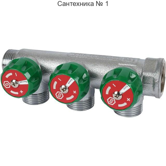 Коллектор регулирующий распределительный 3/4" с 3 отводами 3/4" ЕК, хромированный STOUT