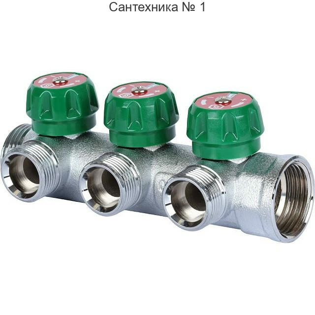 Коллектор регулирующий распределительный 1" с 3 отводами 3/4" ЕК, хромированный STOUT