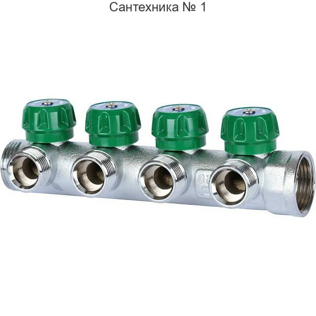 Коллектор регулирующий распределительный 1" с 4 отводами 3/4" ЕК, хромированный STOUT