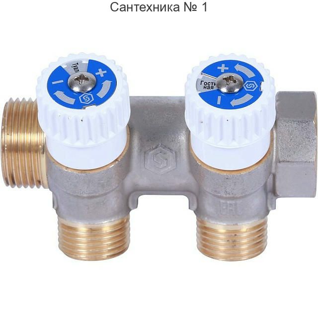 Коллектор распределительный 3/4 с 2 отводами 1/2, плоское уплотнение, никелированный STOUT