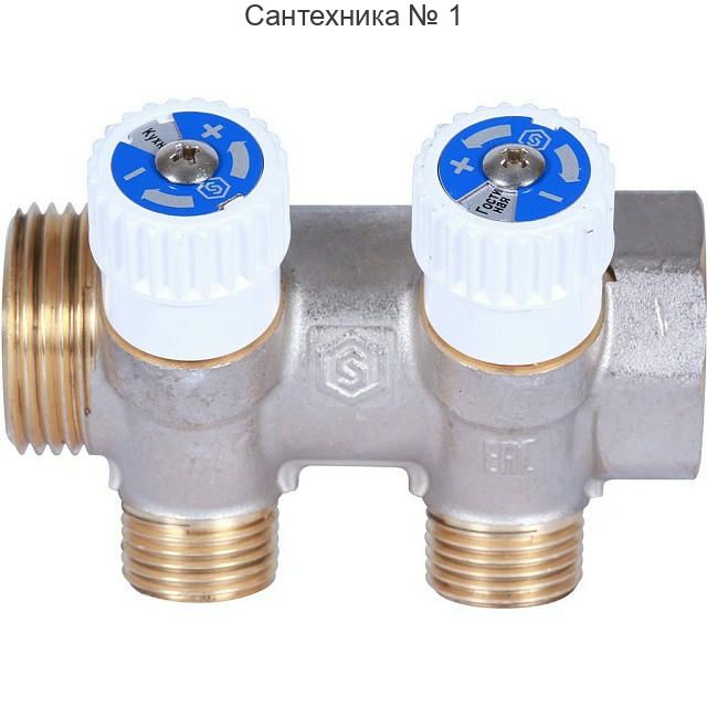 Коллектор распределительный 1 с 2 отводами 1/2, плоское уплотнение, никелированный STOUT