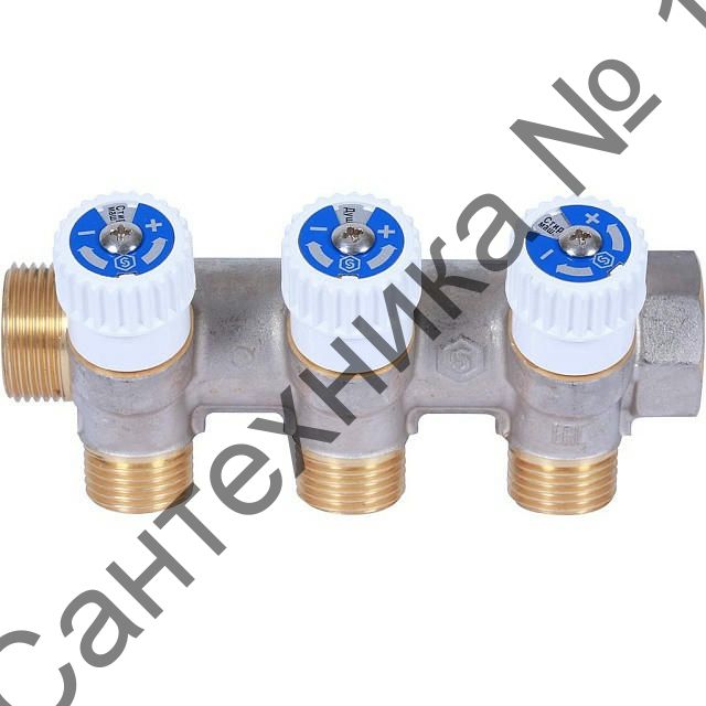 Коллектор распределительный 1 с 3 отводами 1/2, плоское уплотнение, никелированный STOUT