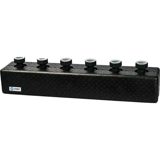 Коллектор распределительный стальной 3 отопительных контура в теплоизоляции DN 25 STOUT