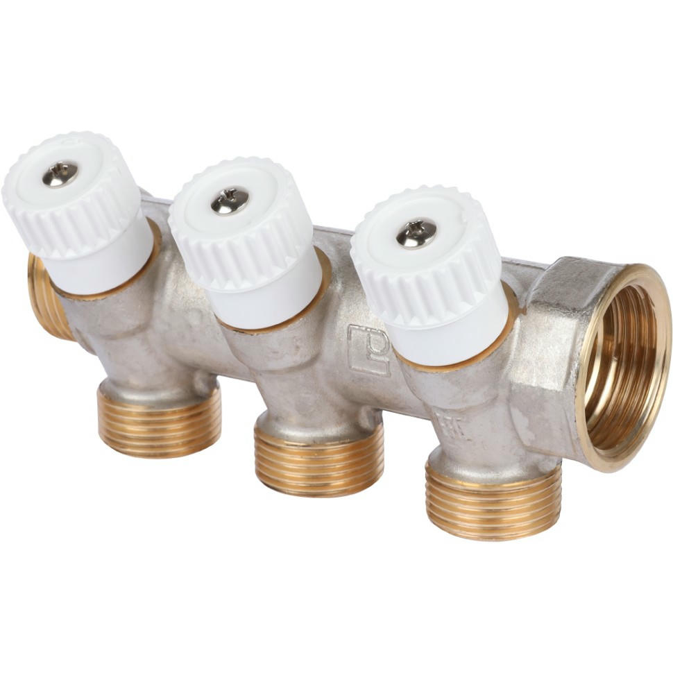 Коллектор распределительный с перекрывающими кранами 1" на 3 выхода 3/4 ЕК Luxor CP 453