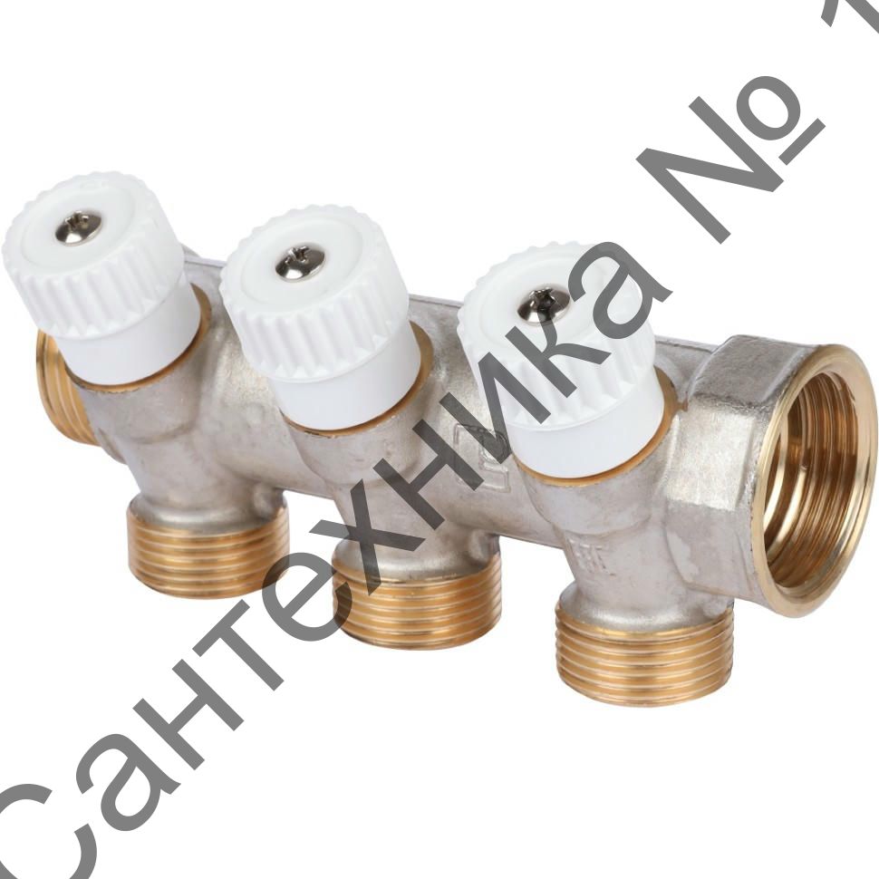 Коллектор распределительный с перекрывающими кранами 1" на 3 выхода 3/4 ЕК Luxor CP 453