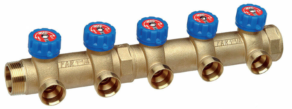 Коллектор регулирующий 1 1/4" НР-ВР c 4 отводами М33х1,5 FAR