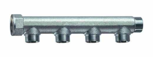 Коллектор 1" ВР-НР с 4 отводами 1/2" НР, межосевое 36 мм FAR