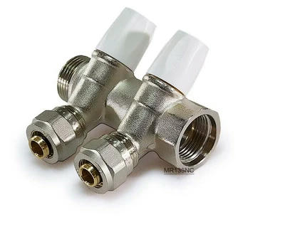 Коллектор регулирующий с вентилями 1" на 2 выхода, никелированный TIM