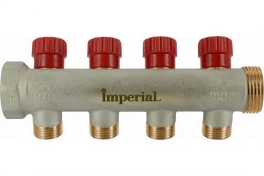 Коллектор с вентильными кранами 1"-3/4 EK-5 выходов, никелированный Imperial