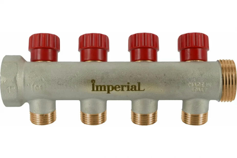 Коллектор с вентильными кранами 1"-3/4 EK-5 выходов, никелированный Imperial