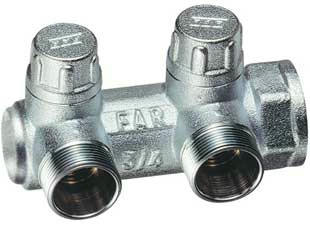 Коллектор запорный концевой 3/4" с 2 отводами 1/2" НР FAR