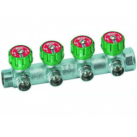 Коллектор регулирующий распределительный 1" (ВР-НР) с 4 отводами 3/4" НР FAR