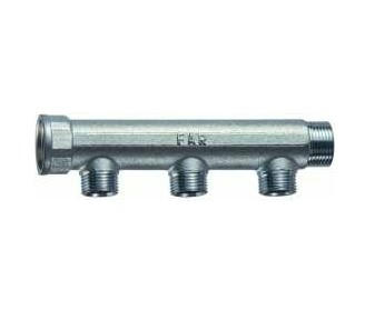 Коллектор распределительный 1 1/4" ВР-НР с 3 отводами 3/4" НР, хром FAR