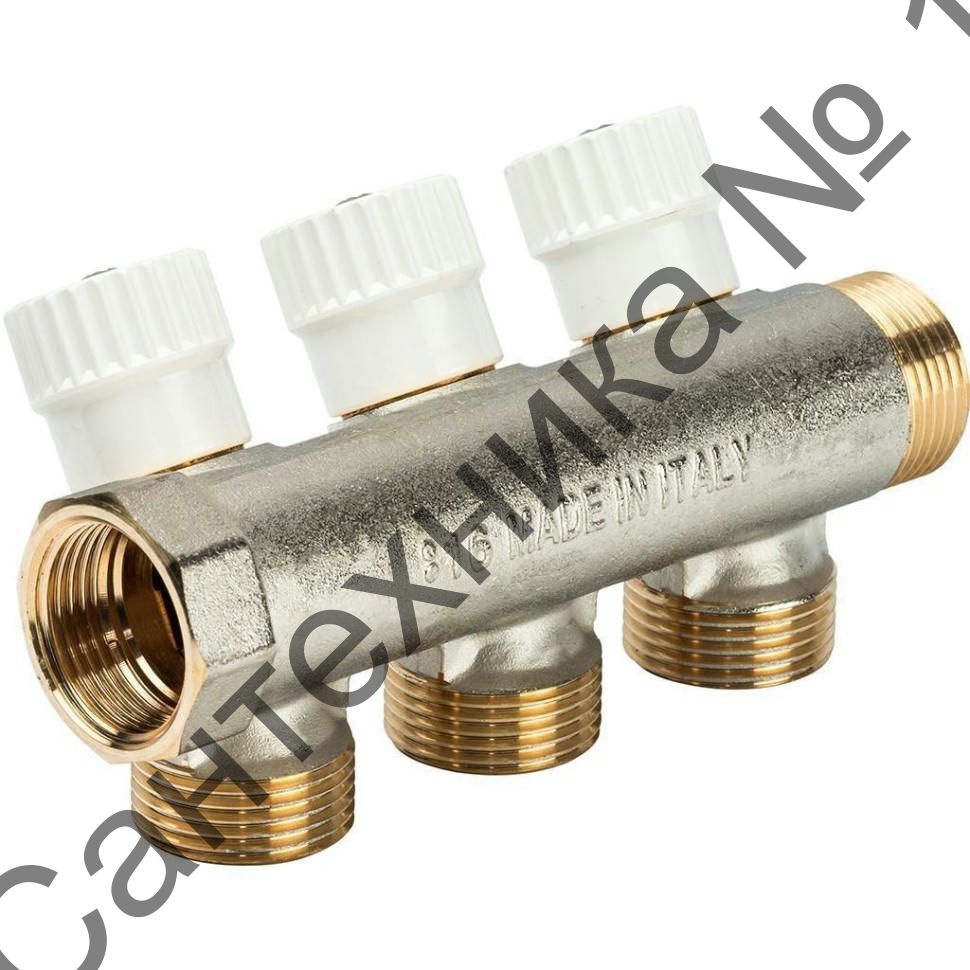 Коллектор распределительный с перекрывающими кранами 3/4" на 3 выхода 3/4 ЕК Luxor CP 453