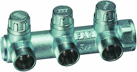 Коллектор запорный 3/4" с 3 отводами 1/2" НР (межосев. 45 мм) ,концевой FAR