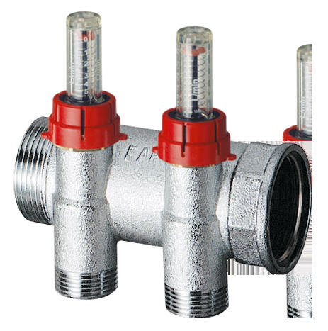 Коллектор запорный с расходомерами 1" ВР-НР 2 отводами М24х19 FAR