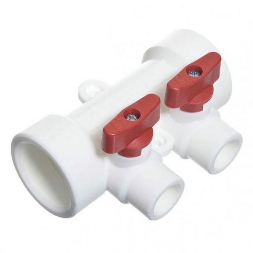 Коллектор с красными кранами 2 выхода 40-20, белый Imperial