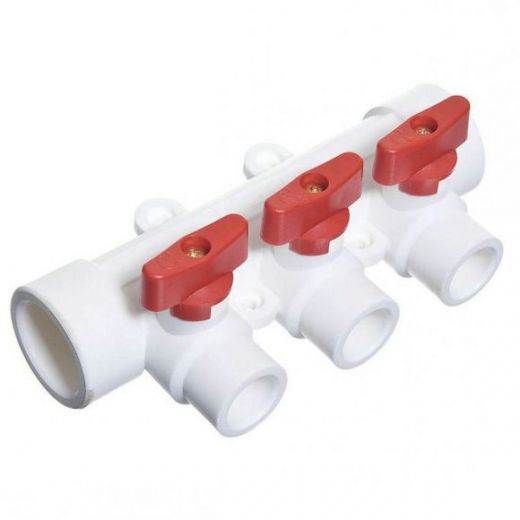 Коллектор с красными кранами 3 выхода 40-20, белый Imperial