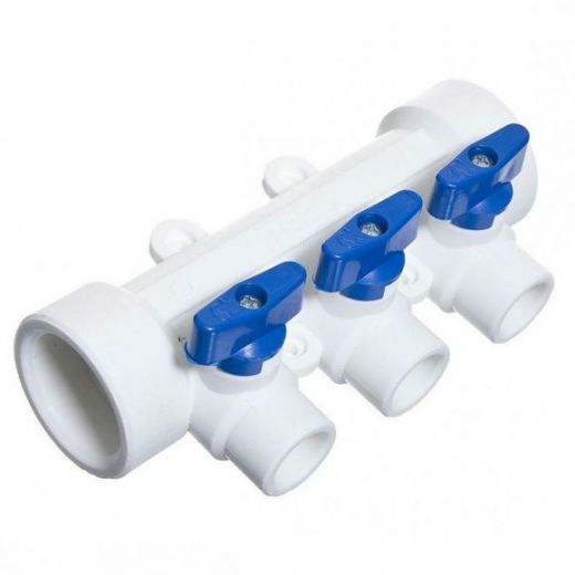 Коллектор с синими кранами 3 выхода 40-20, белый Imperial