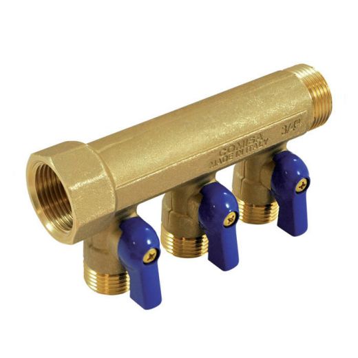 Коллектор с шаровыми кранами 3/4" на 3 выхода 1/2" НР Comisa