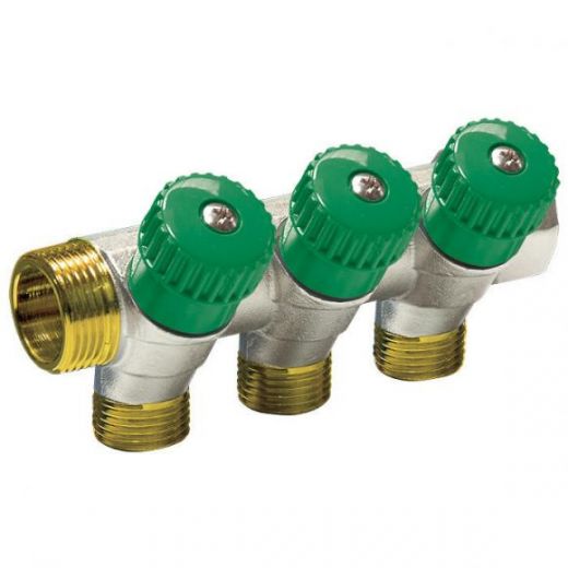 Коллектор с вентилями 1" на 2 выхода 1/2", никелированный Comisa