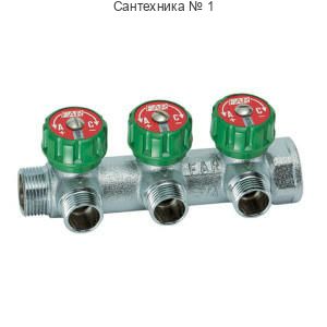 Коллектор регулирующий 1" ВР-НР с 3 отводами 3/4" EU с вставкой под плоское уплотнение FAR