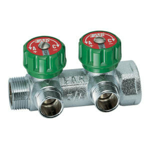 Коллектор регулирующий 3/4" ВР-НР с 2 отводами 1/2" EU с вставкой под плоское уплотнение FAR