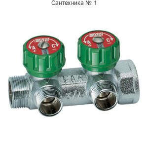 Коллектор регулирующий 3/4" ВР-НР с 2 отводами 1/2" EU с вставкой под плоское уплотнение FAR