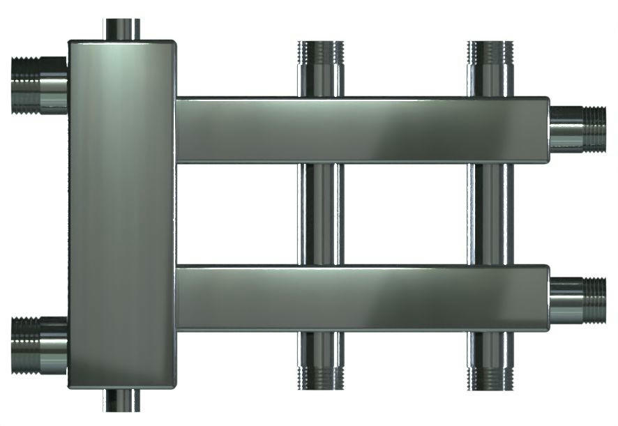 Коллектор с гидроразделителем из нержавеющей стали WKD.R.60.S.К на 1+1+1 контуров до 60 кВт, дублер компакт Warme