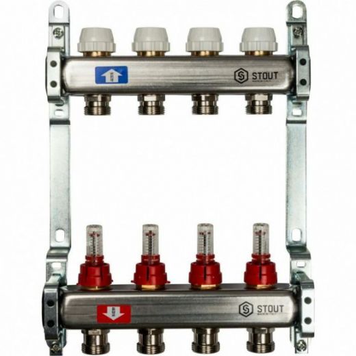 Коллекторная группа из нержавеющей стали с расходомерами на 4 выхода STOUT