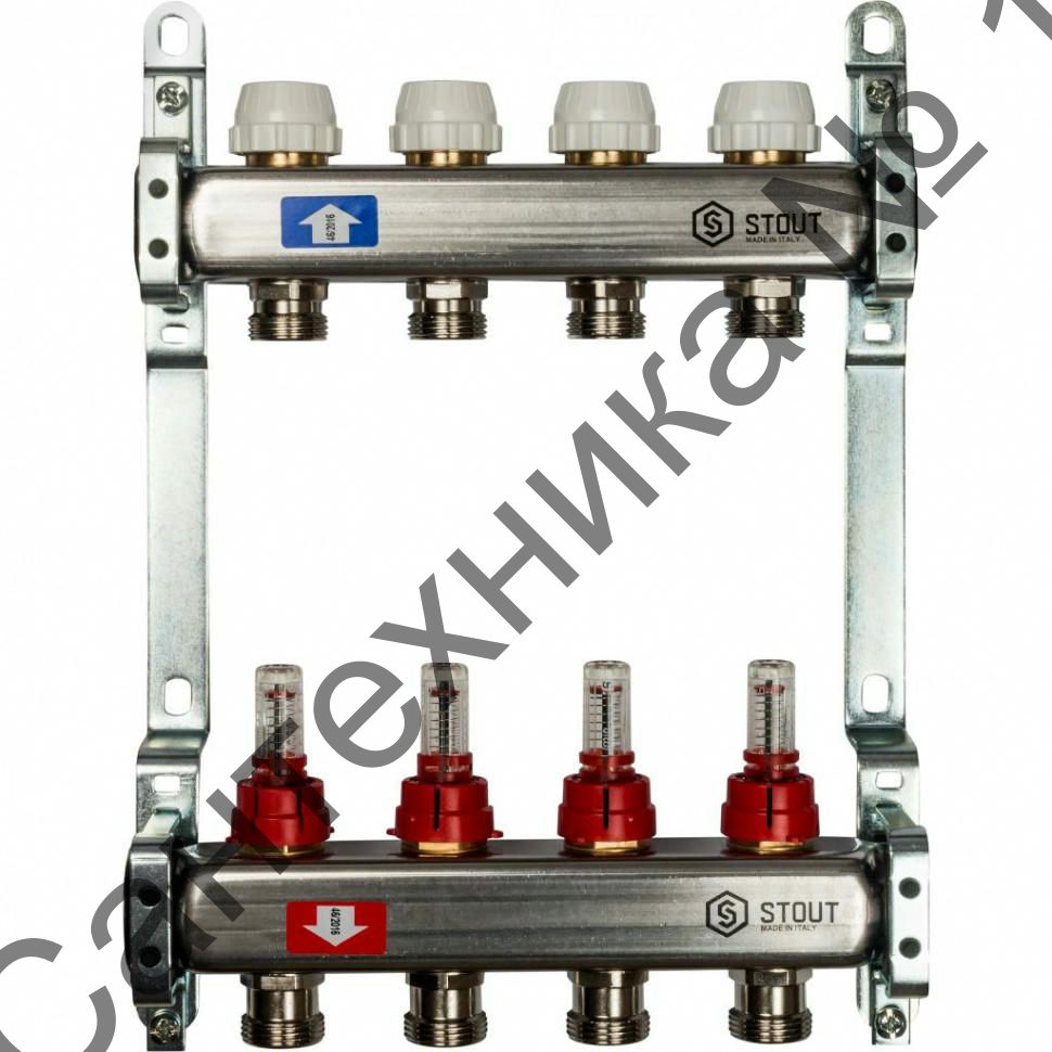 Коллекторная группа из нержавеющей стали с расходомерами на 4 выхода STOUT