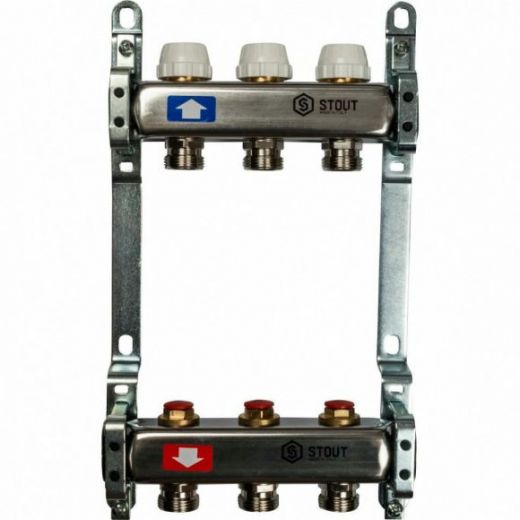 Коллекторная группа из нержавеющей стали без расходомеров на 3 выхода STOUT