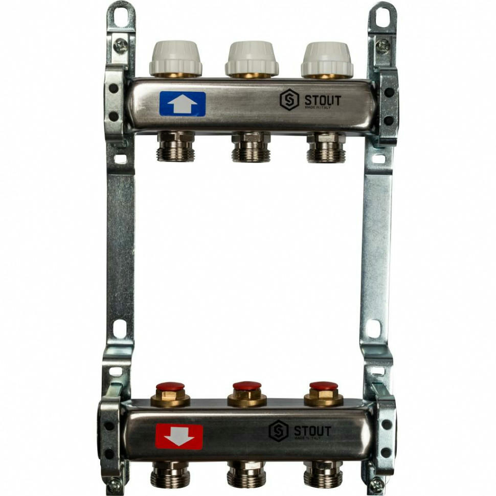 Коллекторная группа из нержавеющей стали без расходомеров на 3 выхода STOUT