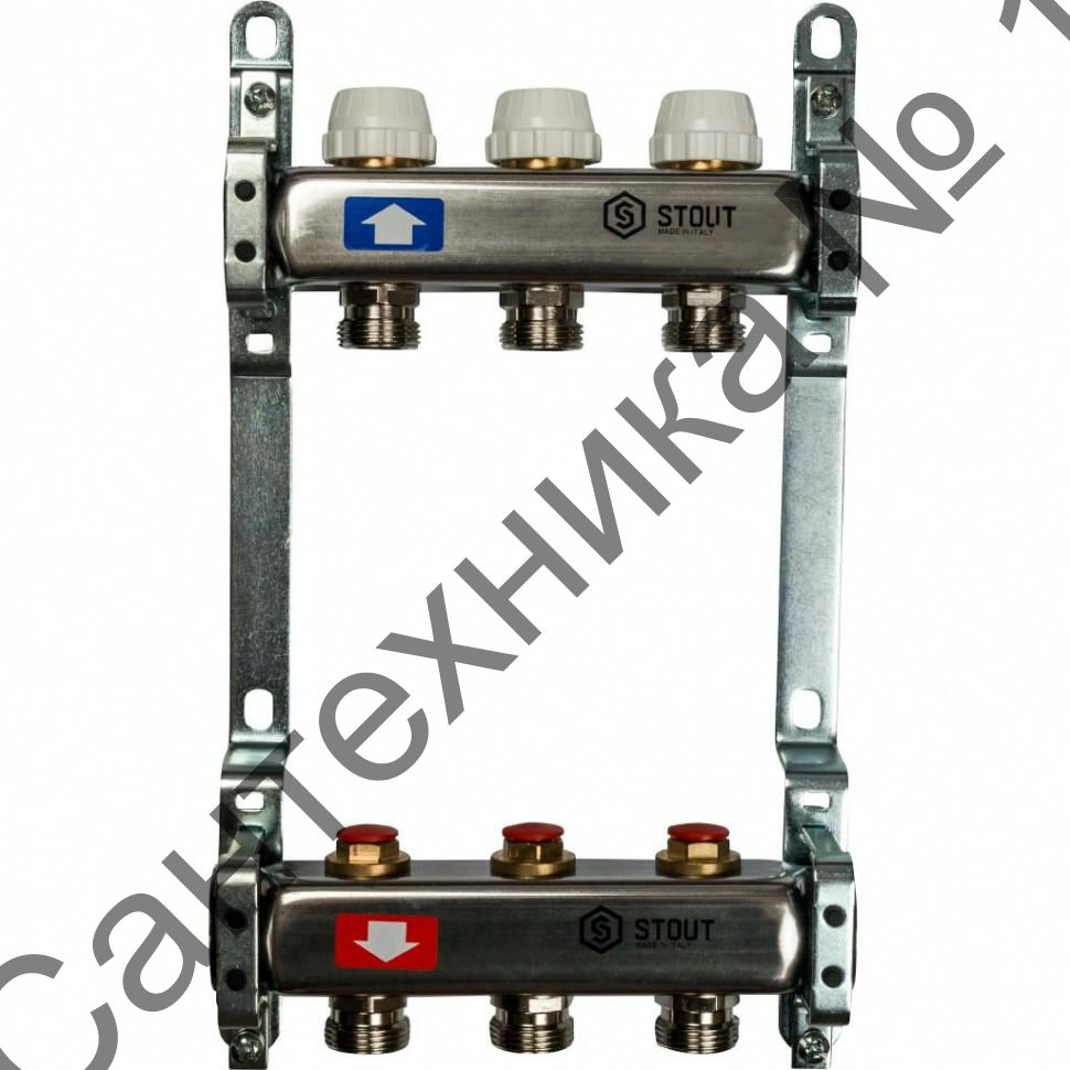 Коллекторная группа из нержавеющей стали без расходомеров на 3 выхода STOUT