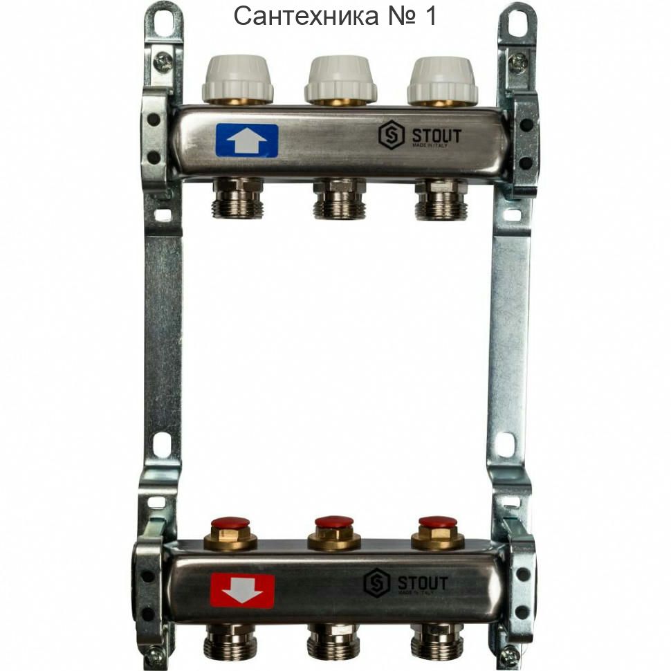 Коллекторная группа из нержавеющей стали без расходомеров на 3 выхода STOUT
