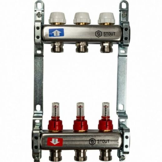 Коллекторная группа из нержавеющей стали с расходомерами на 3 выхода STOUT