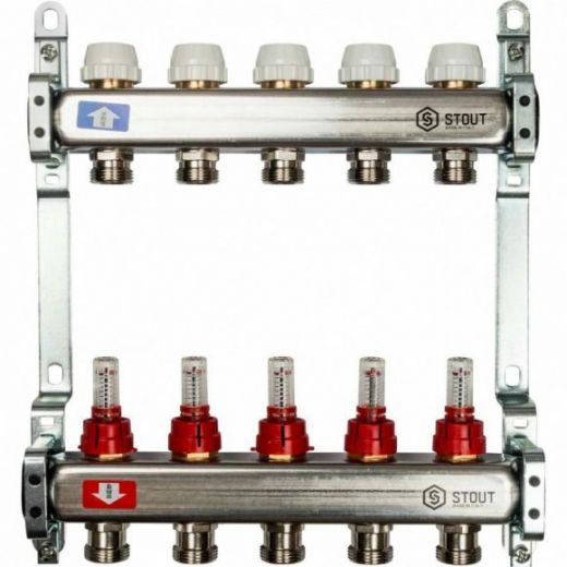 Коллекторная группа из нержавеющей стали с расходомерами на 5 выходов STOUT