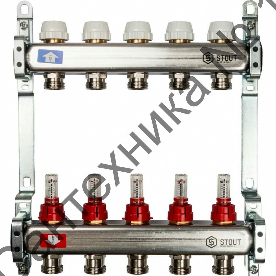 Коллекторная группа из нержавеющей стали с расходомерами на 5 выходов STOUT