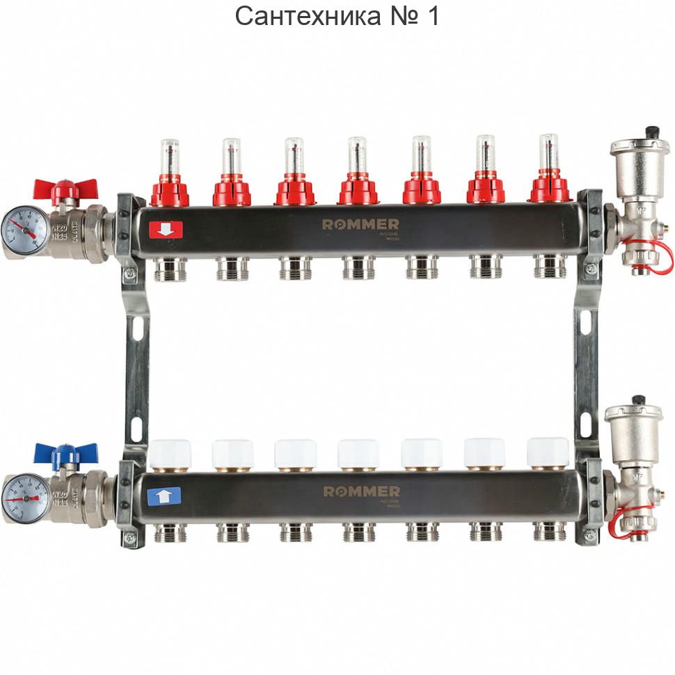 Коллектор из нержавеющей стали в сборе с расходомерами 7 выходов ROMMER