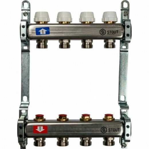 Коллекторная группа из нержавеющей стали без расходомеров на 4 выхода STOUT