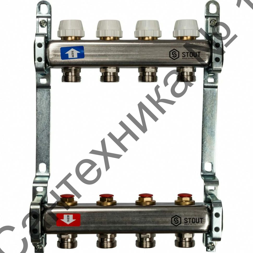Коллекторная группа из нержавеющей стали без расходомеров на 4 выхода STOUT