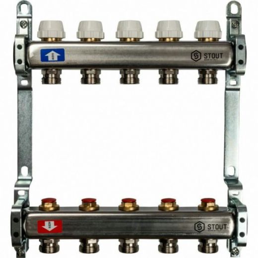 Коллекторная группа из нержавеющей стали без расходомеров на 5 выходов STOUT