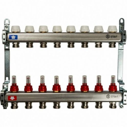 Коллекторная группа из нержавеющей стали с расходомерами на 8 выходов STOUT