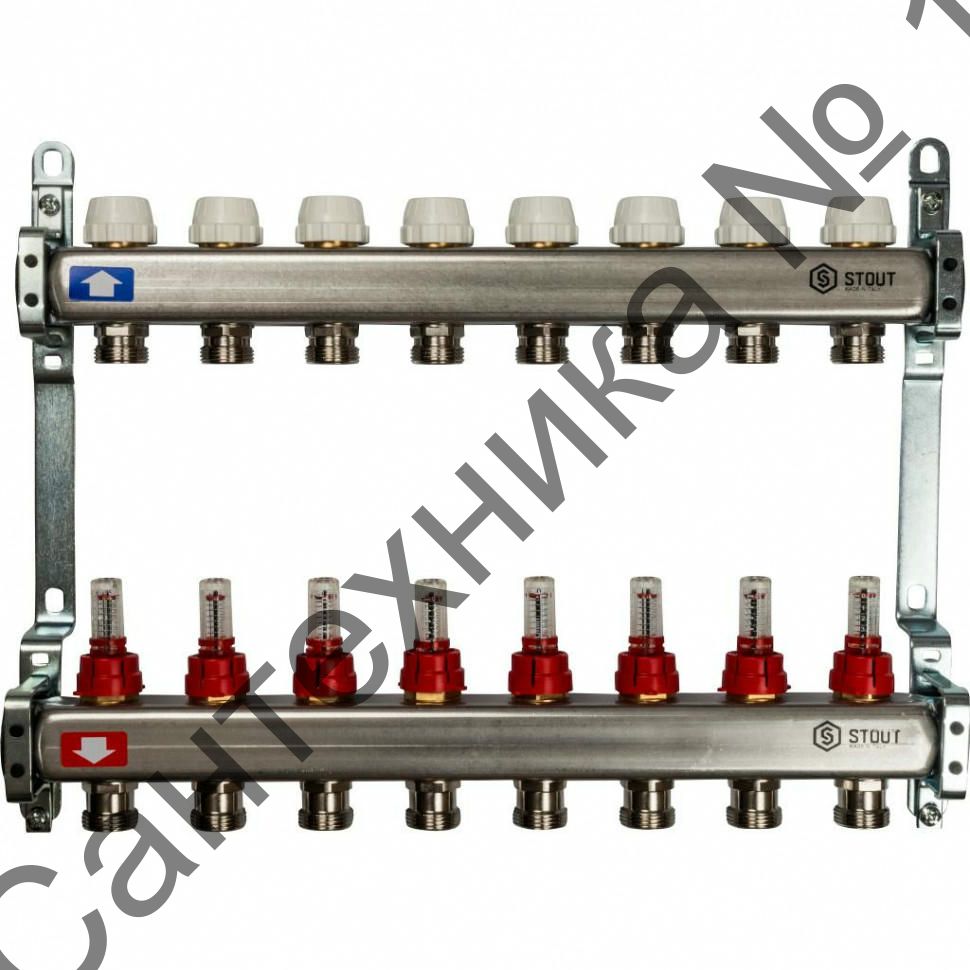 Коллекторная группа из нержавеющей стали с расходомерами на 8 выходов STOUT