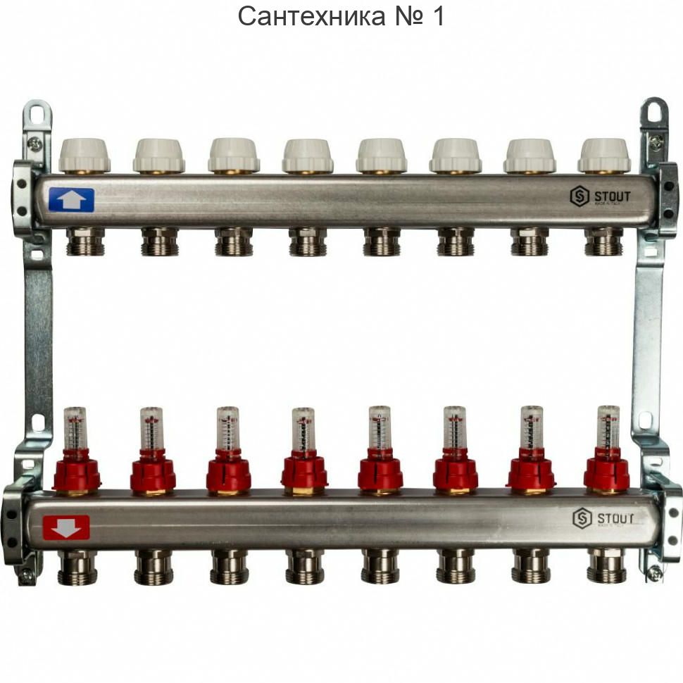 Коллекторная группа из нержавеющей стали с расходомерами на 8 выходов STOUT