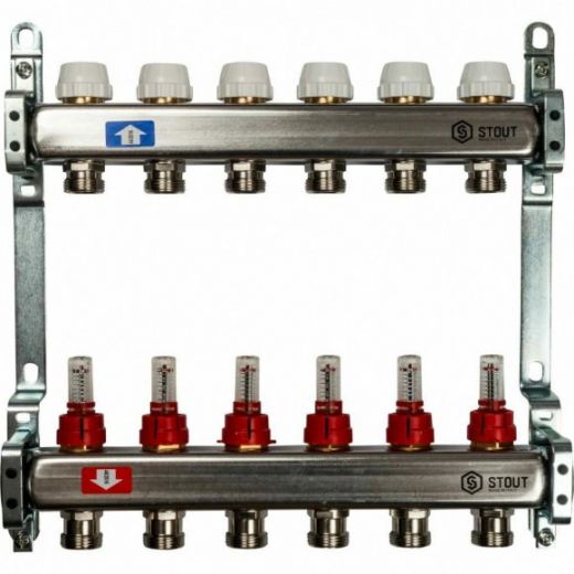 Коллекторная группа из нержавеющей стали с расходомерами на 6 выходов STOUT